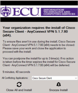 Patch My PC alert pop-up for Cisco Secure Client - AnyConnect VPN 5.1.7.80 (x64)